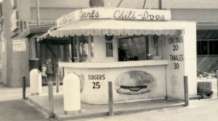 original carl's jr. burger stand black and white picture