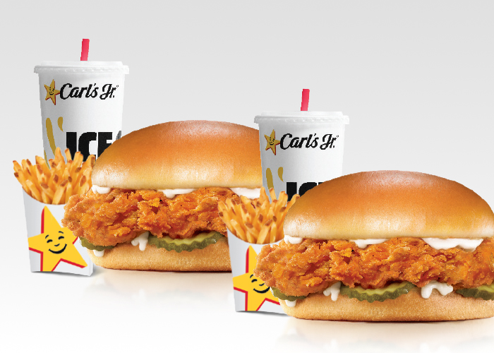 2 Chicken sandwich combos with fries and drinks