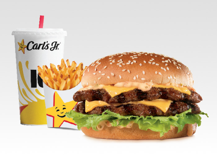 famous start with cheese burger combo with fries and a drink