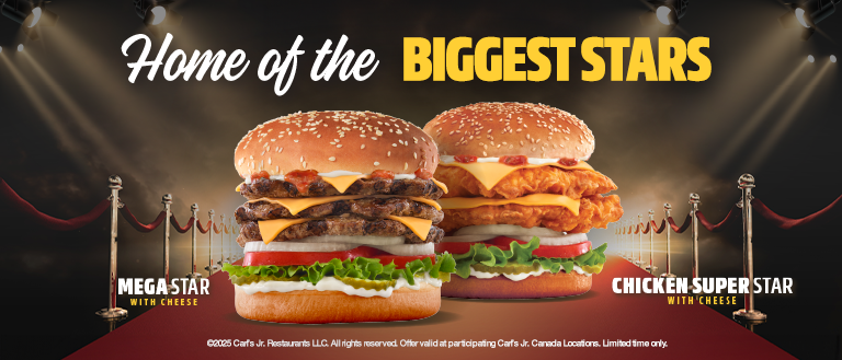 Home of the Biggest Stars. Mega Star with cheese. Chicken Super Star with cheese. Order Now.