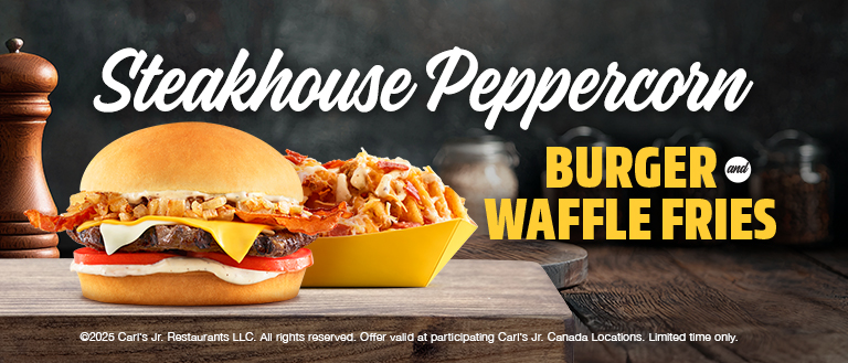 Steakhouse Peppercorn Burger and Waffle Fries. Carl's Jr. Canada. Order Now.