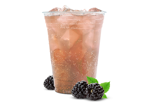 Blackberry sangria mocktail made with ginger ale, served over ice in a clear cup