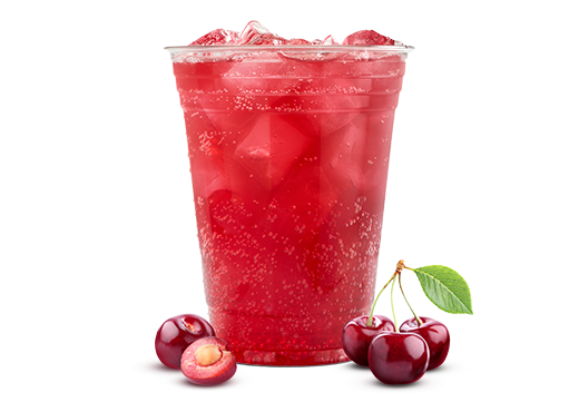 Tart cherry fizz mocktail made with Sprite, served over ice with cherries