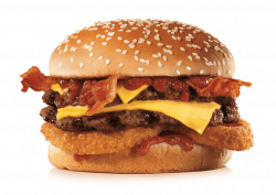 double bacon onion rings and cheese burger