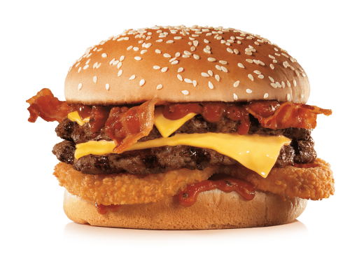 double bacon onion rings and cheese burger
