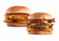 Triple Western Bacon Cheeseburger. Western Chicken sandwich